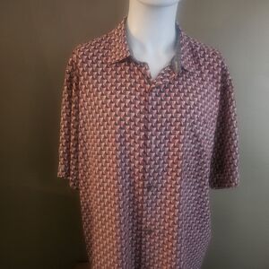 Tommy Bahama Red and Blue Geometric Casual Shirt 100% Silk